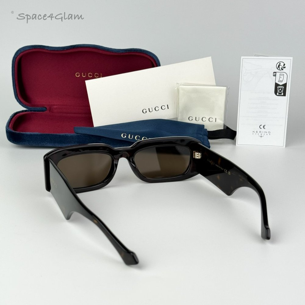 BRAND NEW Gucci GG1426S 002 Dark Havana Brown Unisex Rectangle Sunglasses - Picture 5 of 10